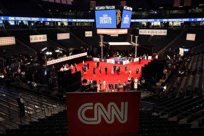 ATLANTA, GEORGIA - JUNE 27: People mingle in the CNN Spin Room ahead of the CNN Presidential Debate on June 27, 2024 in Atlanta, Georgia. President Joe Biden and Republican presidential candidate, former U.S. President Donald Trump will face off in the first presidential debate of the 2024 presidential cycle this evening. (Photo by Tasos Katopodis/Tasos Katopodis)