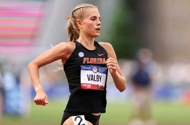 EUGENE, OREGON - JUNE 29: Parker Valby competes in the women&amp;apos;s 10,000 meter final on Day Nine of the 2024 U.S. Olympic Team Track &amp;amp; Field Trials at Hayward Field on June 29, 2024 in Eugene, Oregon. (Photo by Christian Petersen/Getty Images)