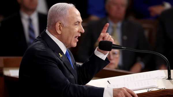 WASHINGTON, DC - JULY 24:  Israeli Prime Minister Benjamin Netanyahu addresses a joint meeting of Congress in the chamber of the House of Representatives at the U.S. Capitol on July 24, 2024 in Washington, DC. Netanyahu's visit occurs as the Israel-Hamas war reaches nearly ten months. A handful of Senate and House Democrats boycotted the remarks over Israel's treatment of Palestine. (Photo by Justin Sullivan/Getty Images)