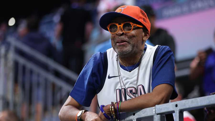 LILLE, FRANCE - JULY 28: American Filmmaker Spike Lee looks on during the first half of the Men's Group Phase - Group C game between Serbia and the United States on day two of the Olympic Games Paris 2024 at Stade Pierre Mauroy on July 28, 2024 in Lille, France. (Photo by Gregory Shamus/Getty Images)