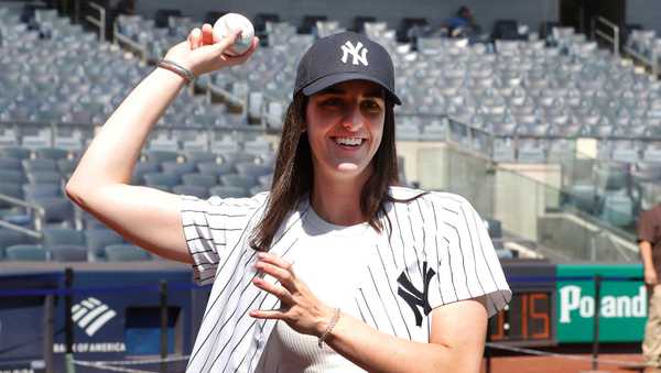 NEW YORK, NEW YORK - AUGUST 10:  Caitlin Clark of the Indiana Fever attends a game between the New York Yankees and the Texas Rangers at Yankee Stadium on August 10, 2024 in New York City. The Yankees defeated the Rangers 8-0. (Photo by Jim McIsaac/Getty Images)