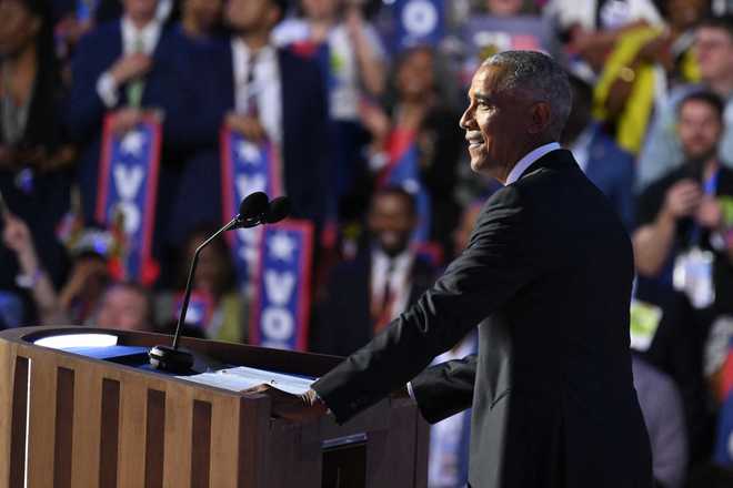 Former&#x20;US&#x20;President&#x20;Barack&#x20;Obama&#x20;speaks&#x20;on&#x20;the&#x20;second&#x20;day&#x20;of&#x20;the&#x20;Democratic&#x20;National&#x20;Convention&#x20;&#x28;DNC&#x29;&#x20;at&#x20;the&#x20;United&#x20;Center&#x20;in&#x20;Chicago,&#x20;Illinois,&#x20;on&#x20;August&#x20;20,&#x20;2024.&#x20;Vice&#x20;President&#x20;Kamala&#x20;Harris&#x20;will&#x20;formally&#x20;accept&#x20;the&#x20;party&#x27;s&#x20;nomination&#x20;for&#x20;president&#x20;at&#x20;the&#x20;DNC&#x20;which&#x20;runs&#x20;from&#x20;August&#x20;19-22&#x20;in&#x20;Chicago.&#x20;&#x28;Photo&#x20;by&#x20;SAUL&#x20;LOEB&#x20;&#x2F;&#x20;AFP&#x29;&#x20;&#x28;Photo&#x20;by&#x20;SAUL&#x20;LOEB&#x2F;AFP&#x20;via&#x20;Getty&#x20;Images&#x29;