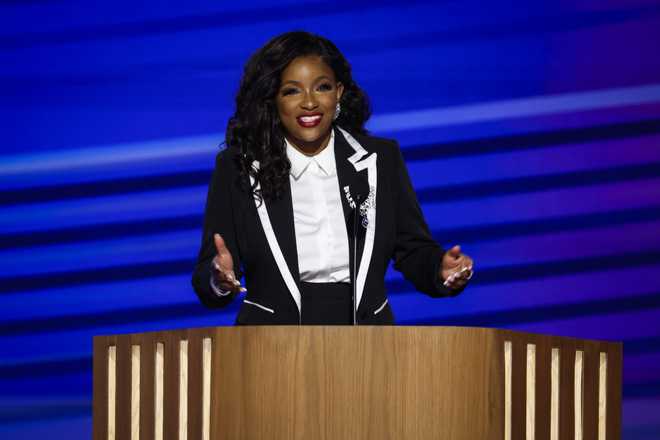 CHICAGO, ILLINOIS - AUGUST 19: Rep. Jasmine Crockett (D-TX) speaks onstage during the first day of the Democratic National Convention at the United Center on August 19, 2024 in Chicago, Illinois.  Delegates, politicians, and Democratic party supporters are in Chicago for the convention, concluding with current Vice President Kamala Harris accepting her party&apos;s presidential nomination. The DNC takes place from August 19-22. (Photo by Chip Somodevilla/Getty Images)