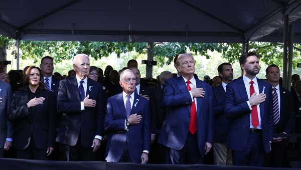 Democratic presidential nominee, U.S. Vice President Kamala Harris, U.S. President Joe Biden, former Mayor of New York Michael Bloomberg, Republican presidential nominee, former U.S. President Donald Trump and Republican vice presidential candidate Sen. J.D. Vance (R-OH) join family and friends at Ground Zero honoring the lives of those lost on the 23rd anniversary of the terror attacks of September 11, 2001, at the World Trade Center on September 11, 2024 in New York City.