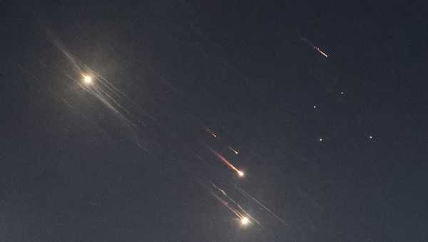 This picture shows projectiles being intercepted by Israel above Tel Aviv on October 1, 2024.