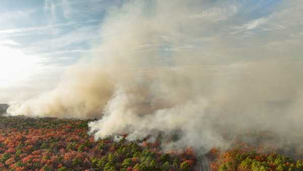 Several homes were evacuated as a wildfire spread through the Colliers Mills Wildfire Management Area in Ocean County, New Jersey.