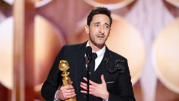 Adrien Brody wins Best Performance by a Male Actor in a Motion Picture  Drama for "The Brutalist" during the 82nd Annual Golden Globes held at The Beverly Hilton on January 05, 2025 in Beverly Hills, California. (Photo by Rich Polk/GG2025/Penske Media via Getty Images)