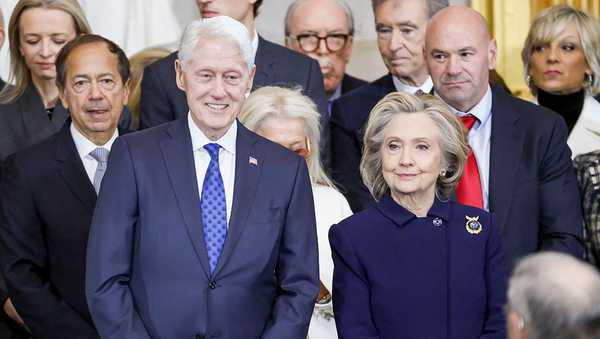 Former President Bill Clinton and former Secretary of State Hillary Clinton attend the inauguration ceremony where Donald Trump will sworn in as the 47th U.S. President in the U.S. Capitol Rotunda in Washington, D.C., on January 20, 2025.