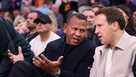 Former professional baseball player Alex Rodriguez and Phoenix Suns owner Mat Ishbia talk before the NBA game against the Minnesota Timberwolves at Footprint Center on January 29, 2025 in Phoenix, Arizona.