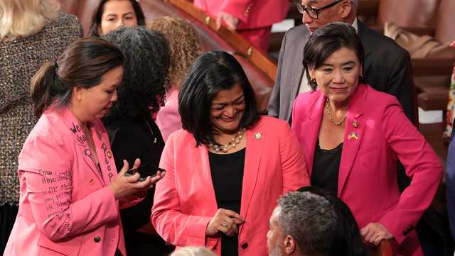 Congresswomen wear pink as a message to support women at President Trump's address to Congress