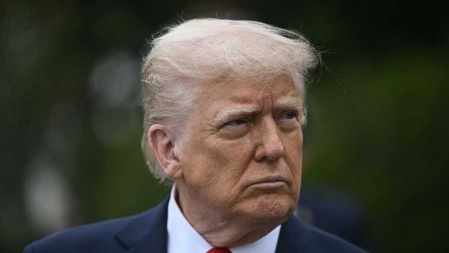 President Donald Trump looks on as he hosts the annual Easter Egg Roll on the South Lawn of the White House on April 21, 2025, in Washington, DC.