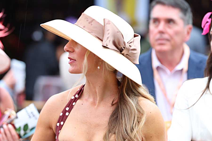 HORSE RACING: MAY 03 Kentucky Derby LOUISVILLE, KY - MAY 03: Fans show off their fashions before the 151st running of the Kentucky Derby on May 3, 2025, at Churchill Downs in Louisville, Ky. (Photo by Jeff Moreland/Icon Sportswire via Getty Images)
