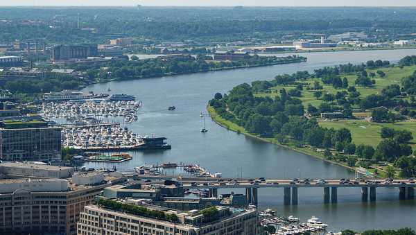 WASHINGTON, DC - JUNE 19: The Washington Channel with the East Potomac Golf Links, right, is seen from the Washington Monument on June 19, 2025 in Washington, DC. (Photo by Kevin Carter/Getty Images)
