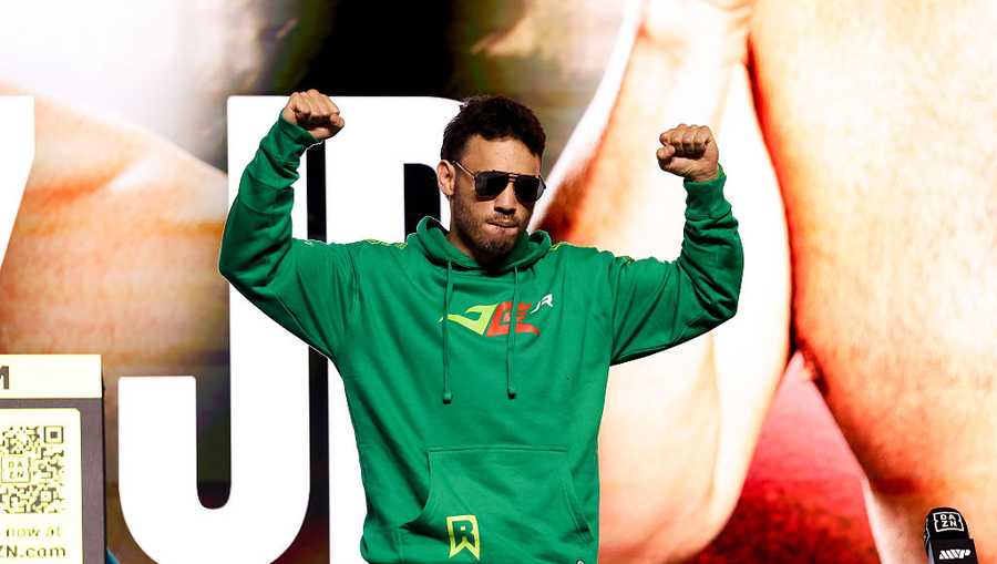 Julio Cesar Chavez Jr arrives at the press conference ahead of his fight against Jake Paul at Honda Center on June 26, 2025, in Anaheim, California.