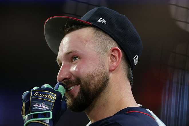 ATLANTA,&#x20;GEORGIA&#x20;-&#x20;JULY&#x20;14&#x3A;&#x20;Cal&#x20;Raleigh&#x20;of&#x20;the&#x20;Seattle&#x20;Mariners&#x20;reacts&#x20;during&#x20;the&#x20;final&#x20;round&#x20;of&#x20;the&#x20;Home&#x20;Run&#x20;Derby&#x20;at&#x20;Truist&#x20;Park&#x20;on&#x20;July&#x20;14,&#x20;2025,&#x20;in&#x20;Atlanta,&#x20;Georgia.