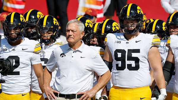AMES, IA - SEPTEMBER 6: Head coach Kirk Ferentz of the Iowa Hawkeyes coaching during pregame warmups before game action at Jack Trice Stadium on September 6, 2025, in Ames, Iowa. The Iowa State Cyclones won 16-13 over the Iowa Hawkeyes. (Photo by David K Purdy/Getty Images)