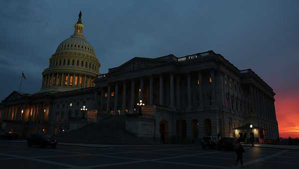 A view of the U.S. Capitol as the sun sets on September 29, 2025 in Washington, DC. House and Senate leadership met with President Donald Trump earlier in the day at the White House to try and avoid a government shutdown at midnight September 30.