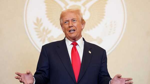 President Donald Trump speaks during a meeting with business leaders at the U.S. Ambassador's Residence on October 28, 2025 in Tokyo.