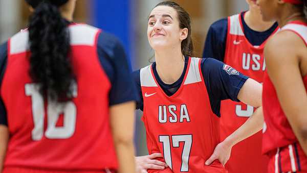 DURHAM, NORTH CAROLINA - DECEMBER 12: Caitlin Clark #17 looks on during the United States Women's Basketball Team training camp at Duke University on December 12, 2025 in Durham, North Carolina. (Photo by Jacob Kupferman/Getty Images)