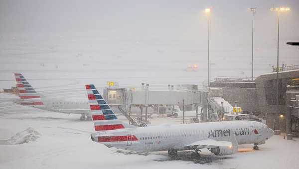 A Boeing 737 American Airlines passenger aircraft is parked at the gate on the tarmac of LaGuardia Airport in New York on January 25, 2026.