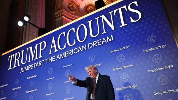 WASHINGTON, DC - JANUARY 28: U.S. President Donald Trump arrives on stage before delivering remarks during the Treasury Department's Trump Accounts Summit at Andrew W. Mellon Auditorium on January 28, 2026 in Washington, DC. 