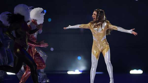 MILAN, ITALY - FEBRUARY 06: Sabrina Impacciatore performs a musical during the opening ceremony of the Milano Cortina 2026 Winter Olympics at San Siro Stadium on February 06, 2026 in Milan, Italy. (Photo by Elsa/Getty Images)