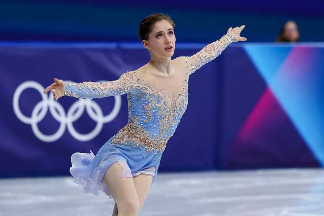 MILAN, ITALY - 2026/02/19: Isabeau Levito of United States of America competes during the Figure Skating Women Single Skating - Free Skating of the Milano Cortina 2026 Winter Olympics at Milano Ice Skating Arena in Milan. (Photo by Fabrizio Carabelli/SOPA Images/LightRocket via Getty Images)