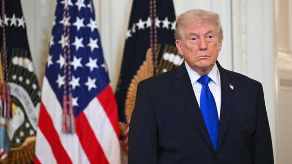 US President Donald Trump looks on during the Angel Families Remembrance Ceremony in the East Room of the White House in Washington, DC, on February 23, 2026. (Photo by SAUL LOEB / AFP via Getty Images)
