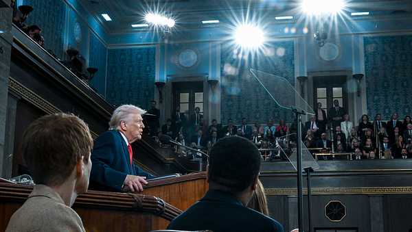WASHINGTON, DC - FEBRUARY 24:  U.S. President Donald Trump delivers the State of the Union address during a joint session of Congress in the House Chamber at the Capitol on February 24, 2026 in Washington, DC. Trump delivered his address days after the Supreme Court struck down the administration's tariff strategy, and amid a U.S. military buildup in the Persian Gulf threatening Iran. (Photo by Kenny Holston-Pool/Getty Images)