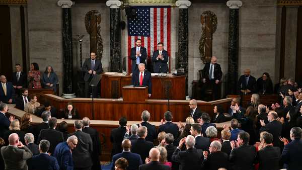 US President Donald Trump concludes his remarks during the State of the Union address in the House Chamber of the US Capitol in Washington, DC, on February 24, 2026. (Photo by ANDREW CABALLERO-REYNOLDS / AFP via Getty Images)