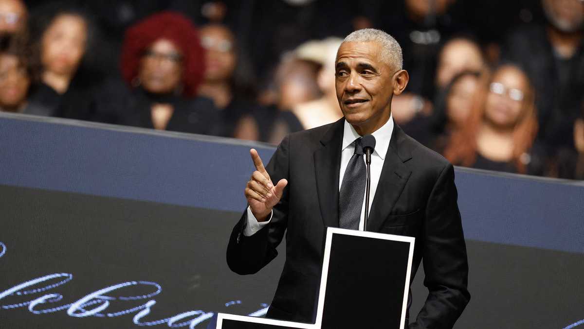 Former President Barack Obama speaks during final public tribute to the late Rev. Jesse Jackson