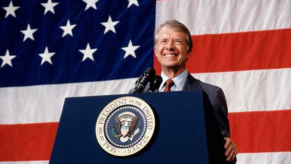 President Jimmy Carter addressing a town meeting