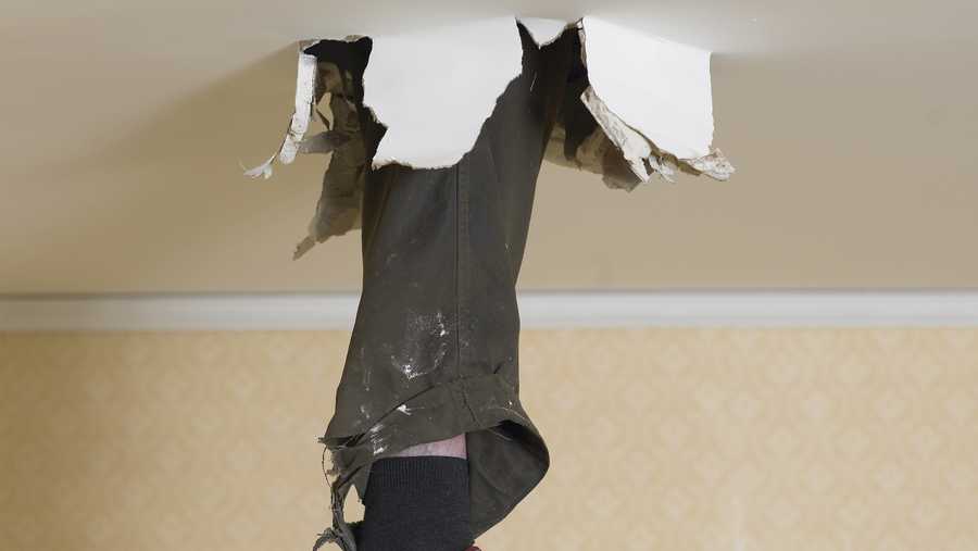 A man was caught living in the ceiling of a Nevada supermarket when his foot went through it.