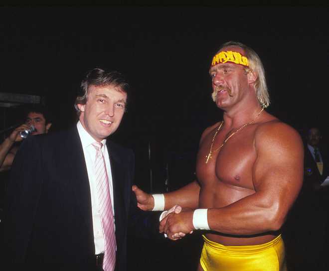 ATLANTIC&#x20;CITY,&#x20;NJ&#x20;-&#x20;MARCH&#x20;29&#x3A;&#x20;&#x20;Businessman&#x20;Donald&#x20;Trump&#x20;and&#x20;World&#x20;Champion&#x20;Wrestler&#x20;Hulk&#x20;Hogan&#x20;at&#x20;Wrestlemania&#x20;Vl&#x20;Convention&#x20;Hall&#x20;in&#x20;Atlantic&#x20;City,&#x20;New&#x20;Jersey&#x20;March&#x20;29&#x20;1987.&#x20;&#x28;Photo&#x20;by&#x20;Jeffrey&#x20;Asher&#x2F;&#x20;Getty&#x20;Images&#x29;