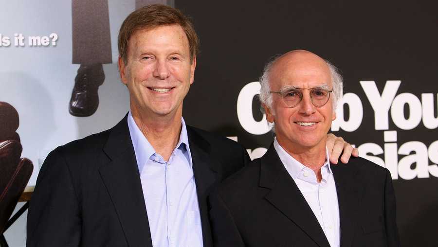 Actors Bob Einstein and Larry David arrive at the season 7 premiere for 'Curb Your Enthusiasm' at the Paramount Theater on the Paramount Studios lot on September 15, 2009 in Hollywood, California.