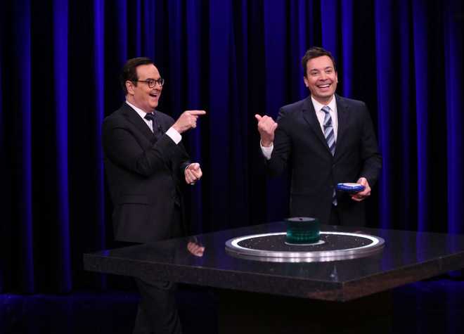 THE&#x20;TONIGHT&#x20;SHOW&#x20;STARRING&#x20;JIMMY&#x20;FALLON&#x20;--&#x20;Episode&#x20;0819&#x20;--&#x20;Pictured&#x3A;&#x20;&#x28;l-r&#x29;&#x20;Announcer&#x20;Steve&#x20;Higgins&#x20;with&#x20;Host&#x20;Jimmy&#x20;Fallon&#x20;during&#x20;&amp;quot&#x3B;Catchphrase&amp;quot&#x3B;&#x20;on&#x20;February&#x20;8,&#x20;2018&#x20;--&#x20;&#x28;Photo&#x20;by&#x3A;&#x20;Andrew&#x20;Lipovsky&#x2F;NBCU&#x20;Photo&#x20;Bank&#x2F;NBCUniversal&#x20;via&#x20;Getty&#x20;Images&#x20;via&#x20;Getty&#x20;Images&#x29;