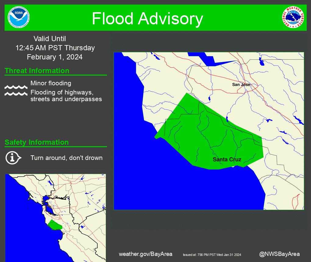 Severe Weather Flood advisory issued for Santa Cruz County Big