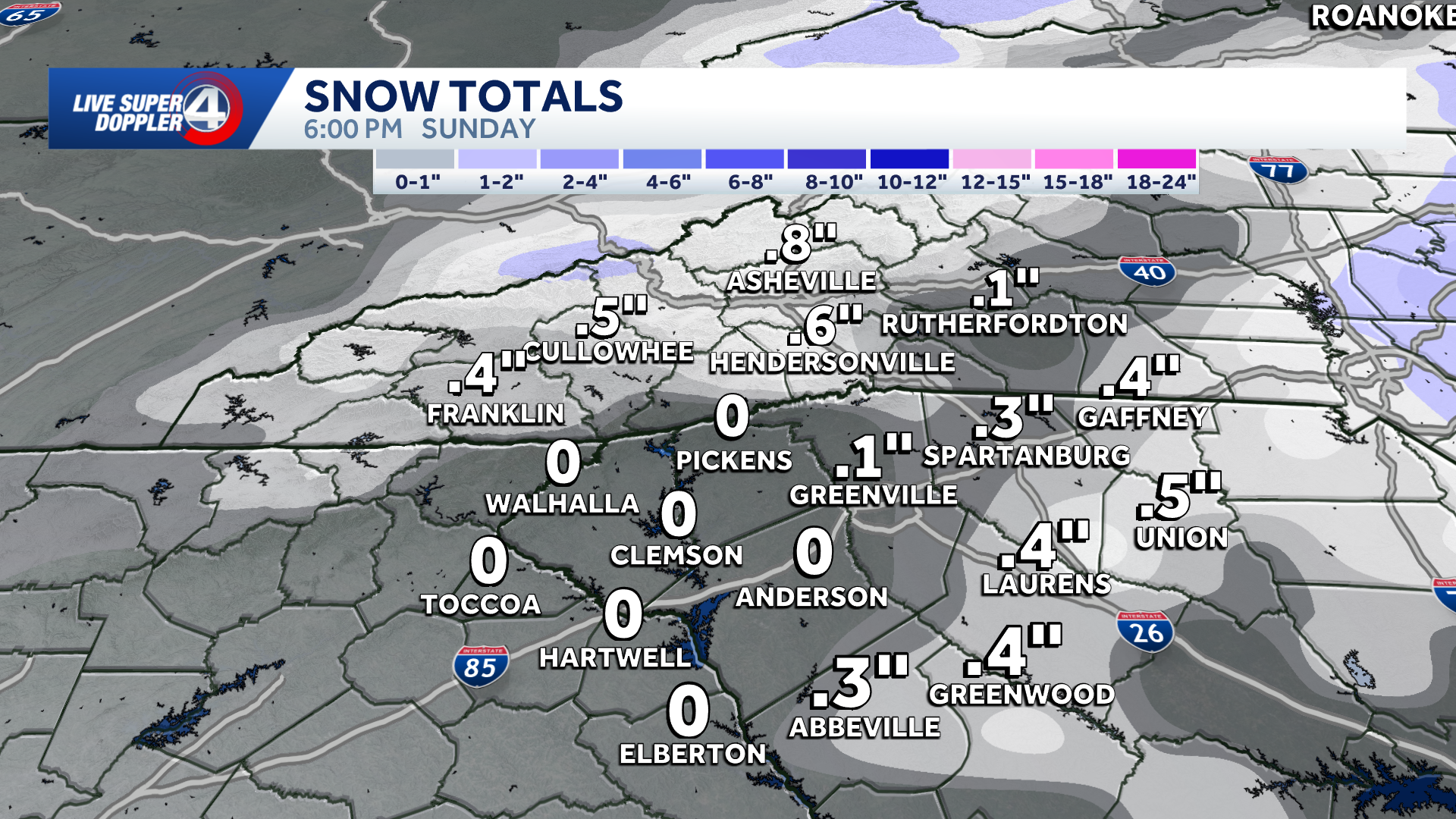 Expected snow amounts in South Carolina