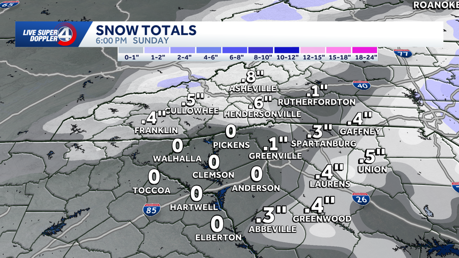 Expected snow amounts in South Carolina