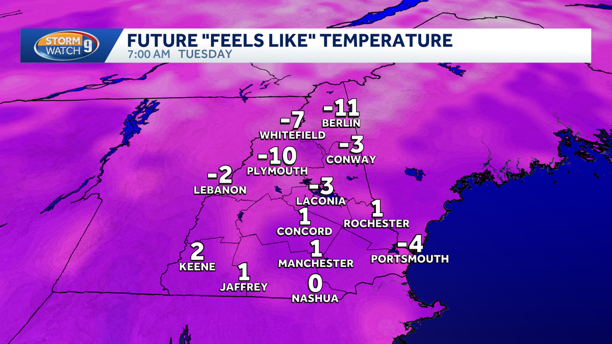 Bitter cold lingers into Monday; light snow expected Tuesday across New Hampshire