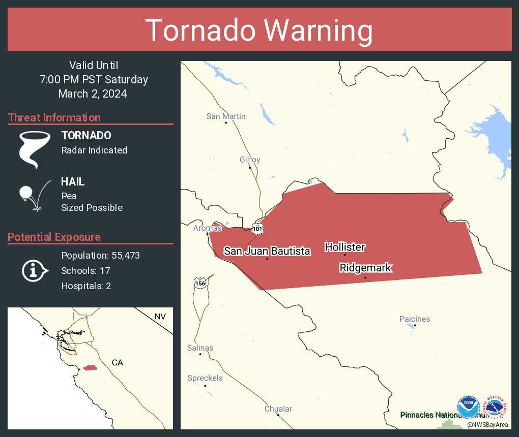 No damage reported for rare tornado warning issued on Central Coast