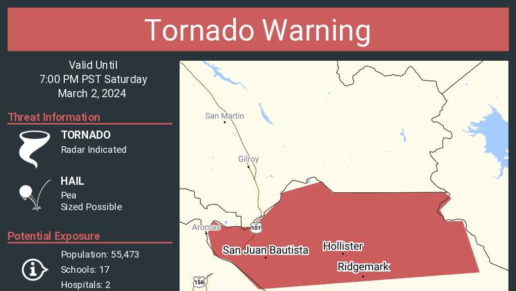 Rare tornado warning issued for areas of the Central Coast expires