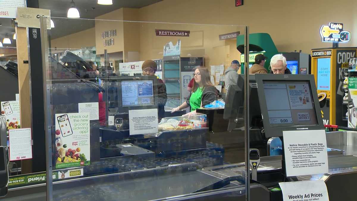 Giant Eagle says don't use reusable bags for now; plexiglass dividers