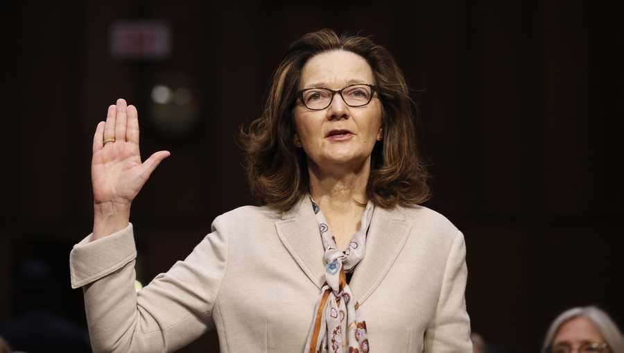 CIA nominee Gina Haspel is sworn in during a confirmation hearing of the Senate Intelligence Committee on Capitol Hill, Wednesday, May 9, 2018 in Washington.