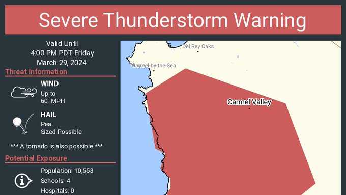 Severe Thunderstorm Warning issued for parts of California