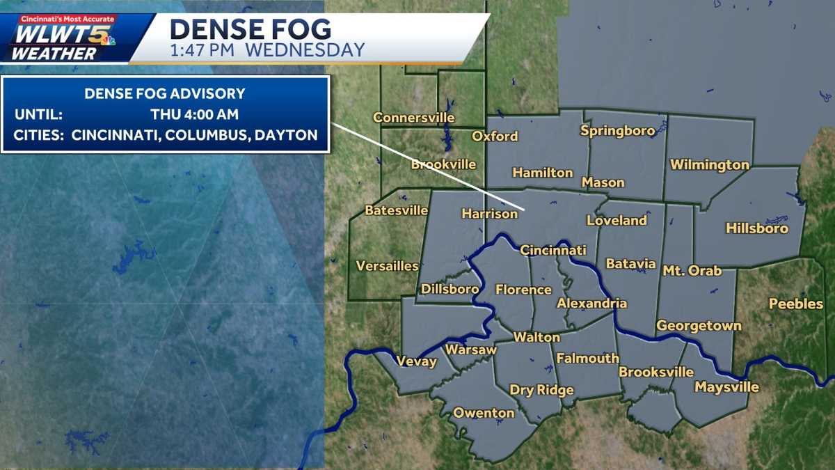 Dense fog could reduce visibility into early Thursday morning