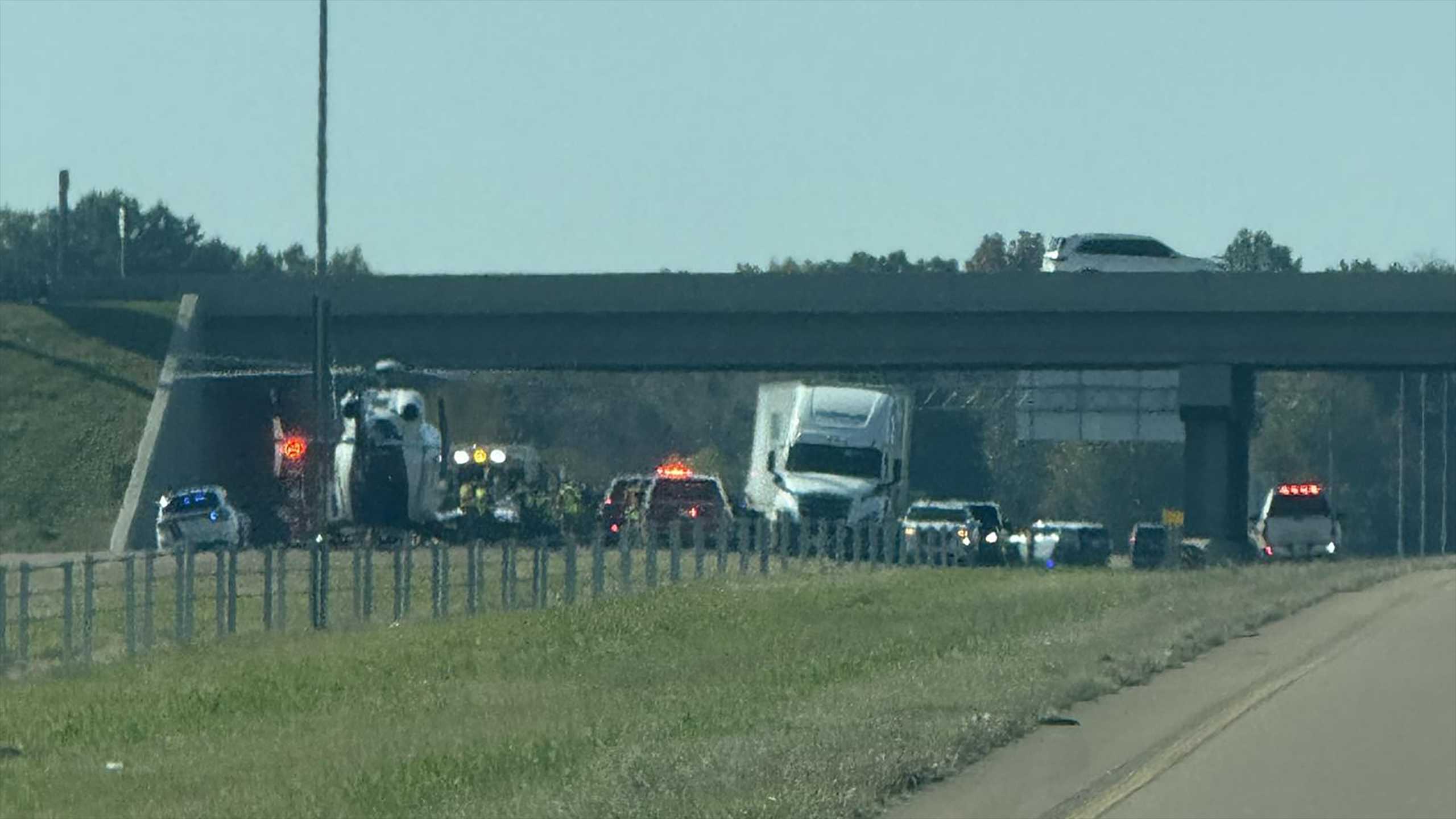 Medical helicopter lands on I-55 after crash involving 18-wheeler