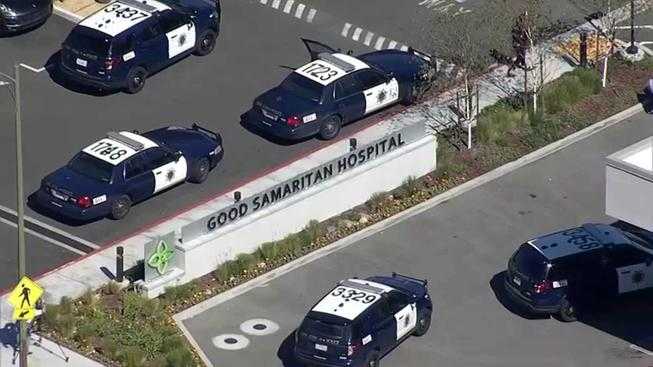 Police flock to Good Samaritan Hospital in San Jose where a man with a pellet gun was detained. (April 18, 2019)