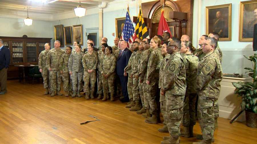 Gov. Larry Hogan with Maryland National Guard troops