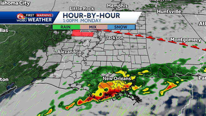 Weather features on Monday afternoon